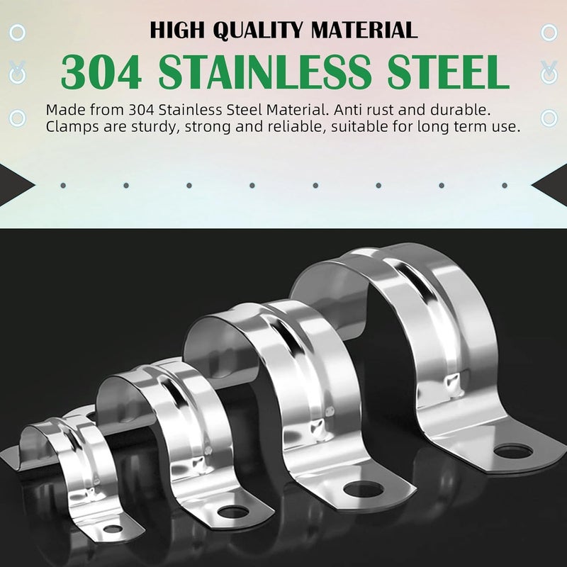 Keadic 50Pcs M12 Metric Two Hole Strap U Bracket Tube Strap Tension Clips 304 Stainless Steel Heavy Duty Rigid Pipe Strap Clamp, for Pipe Fixing on Various Surfaces - Image 3